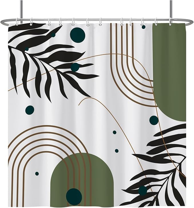 Baocicoo Mid Century Boho Shower Curtain Botanical Abstract Green Leaf Shower Curtain for Bathroom Hostel Hotel Cubicle Bathtub Decor Durable Waterproof Curtain for Bathroom with Hooks 72x72 Inches
