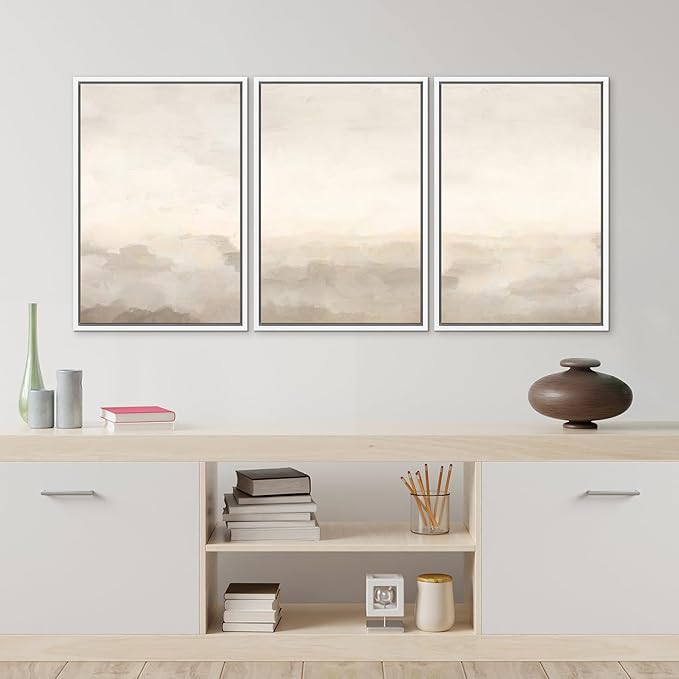 MUDECOR Framed Canvas Print Wall Art Abstract Prints Minimalist Modern Art Neutral Home Decor for Bedroom - 16"x24"x3 White