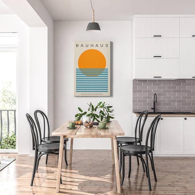 Bauhaus Canvas Wall Art Sunrise Sunset Pictures Boho Sun Artwork Mid Century Modern Painting Geometric Gallery Wall Art Bauhaus Exhibition Poster Abstract Minimalist Prints 16x24inch Wood Framed