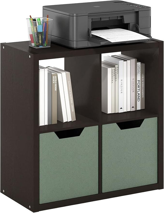 Furinno CUBICLE Book Shelf, 4-Cube Bookshelf, Extra Thick Frame Reversible Bookcase with Open Back, 14.6" x 30" x 30", for Living Room, Bedroom, Home Office, Black Dark Oak