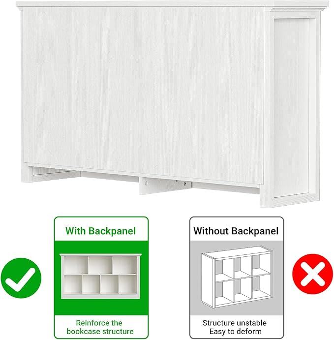 Unikito 7 Cube Storage Book Shelf - 47" Wide Wood Cube Storage Organizer, Wooden 2 Tiers Floor Standing Low Bookcase for Living Room, Bedroom, Home Office, Kids Room, Rustic White