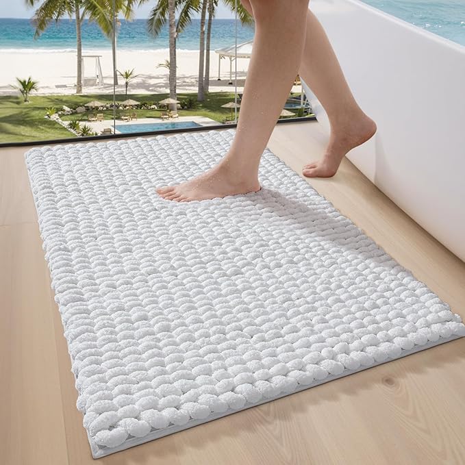 LUMI Luxury Bathroom Rug, Ultra Soft Quick Dry Bath Mat, Non-Slip Absorbent Thick Chenille Bath Rug, Cozy Braid Design Floor Mat for Bathtub, Sink, Laundry, Bedroom, White, 24"x36"
