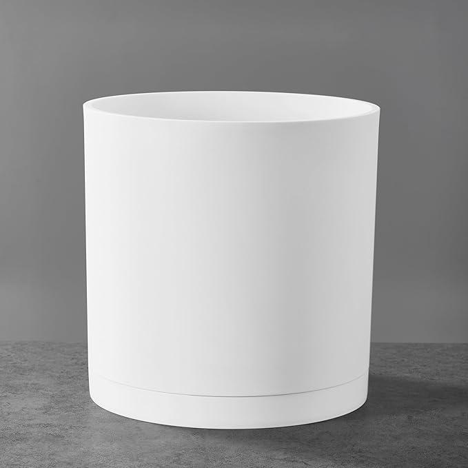FaithLand 12-Inch White Planter & Mid-Century Plant Stand Bundle