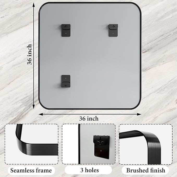 36 Inch Brushed Nickel Bathroom Mirrors for Over Sink, Rounded Rectangle Black Vanity Mirror, Farmhouse Mirror for Wall, HD Tempered Glass, Anti-Rust Mirror,Hangs Horizontally or Vertically