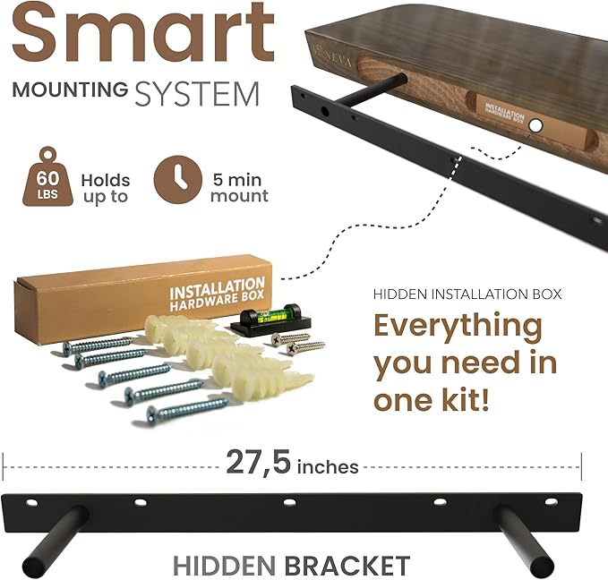 Premium Wood White Floating Shelves for Wall 16 Inch (Set of 2) (American Walnut, Glossy, 36" x 8" x 1.6")