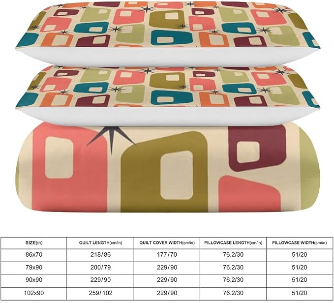Modern Mid Century Duvet Cover Queen Retro Atomic Bedding Set, Rainbow Grid Comforter Cover Vintage Fifties 1950s Bed Set，Abstract Art Bedding 3 Piece (1 Duvet Cover 79"x90" + 2 Pillow Sham 20"x30")