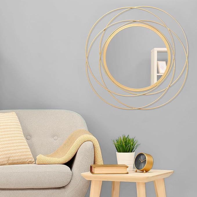 Gold Circle Mirror Wall Decorative Metal Wall Mirror, Art Small Round Wall Home Mirror, Decor Living Room Bedroom Bathroom Entryway 24" x 24"