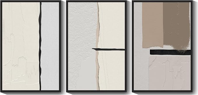 KUVIOKE Neutral Abstract Framed Wall Art Beige Mid Century Textured Wall Decor Minimalist Modern Illustrations Art Print Home Decor 24x36in (Black Framed)
