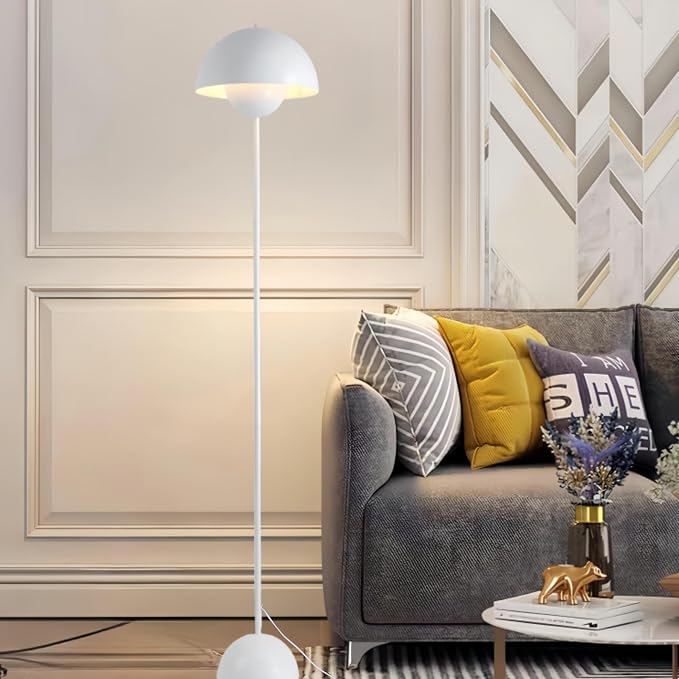 COSYLUX Modern Floor Lamp for Living Room, Industrial Tall Standing Lamp for Bedroom, Metal Shade Reflecting Light Reading Floor Lamp for Office, Nursery Room, Corner(Matte White)
