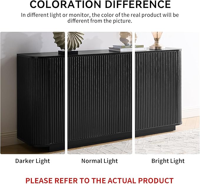 LKTART 64" Buffet Cabinet with Storage, Modern Fluted Accent Sideboard Media Console Credenza with Adjustable Shelves Pressed Spring for Kitchen Living Room,31.5" H (Black)