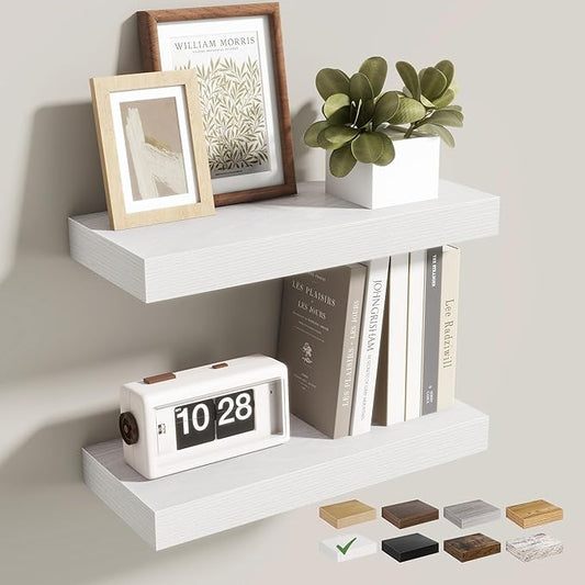 16 Inch Floating Shelves for Wall 2 Pack, 16" Wall Shelves for Books, Storage, Decor, Wall Mounted Floating Shelf with Invisible Brackets for Kitchen, Living Room, White