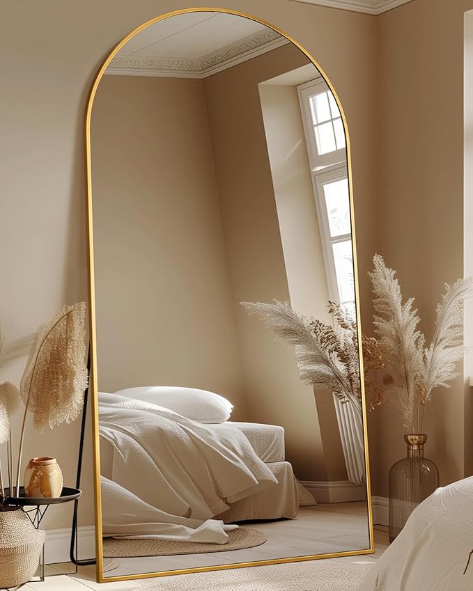 Full Length Mirror with Stand, 81"x41" Arched Full Body Mirror, Large Stand Up Mirrors, Aluminum Frame Floor Standing Mirrors, Freestanding Hanging Leaning Mounted for Bedroom Living Room,Gold