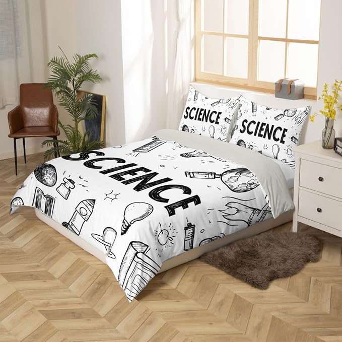 Science Students Duvet Cover Set Education Chemistry Twin Bedding Sets for Girls for Little Boys | Science Educational Comforter Cover Back To School Supplies Bed Set, Room Decor Aesthetic
