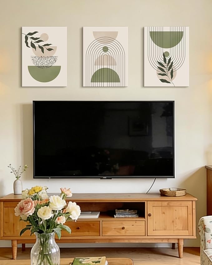 Drsoum Green Botanical Boho Wall Art Framed Modern Sage Bohemian Plant Wall Decor Abstract Geometry Lines Prints Ready to Hang 12x16in Framed