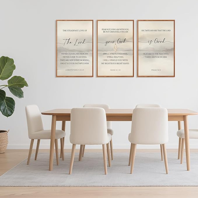 HLNIUC Jesus Scriptures Framed Wall Art,Inspiring Christian Scripture Wall Art Set of 3(24”x36”)The Lord Your God Is Good Bible Verse Wall Decor,Modern Religious Quotes Canvas Art Print for Home Living Room