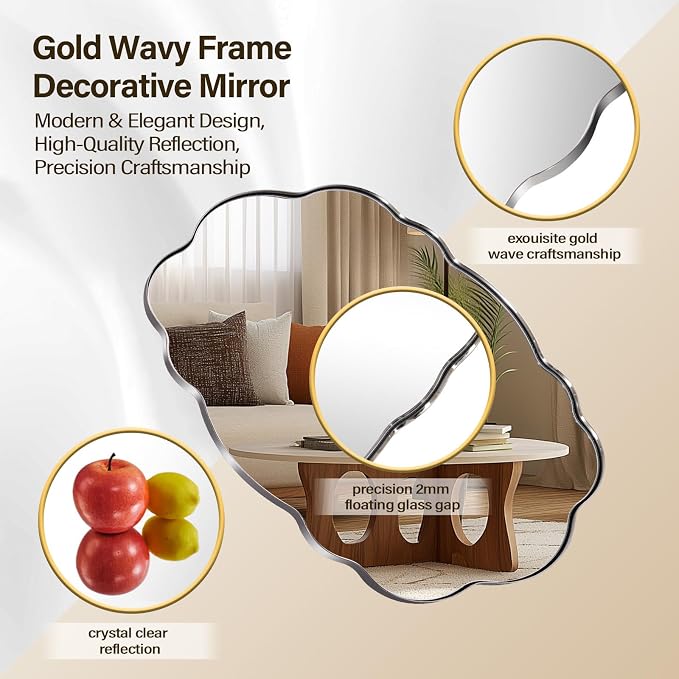ANDY STAR Chrome Wavy Oval Bathroom Mirror - 24x36 Inch Polished Scalloped Bathroom Mirror, Unique Irregular Design with Heavy Duty SUS Metal Frame