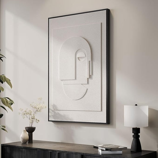 Large Framed 3D Abstract Wall Art, Modern Minimalist Geometric Textured Paintings Artwork for Walls, Contemporary White Pictures for Living Room, Bedroom, Dining Room, Hallway Wall Decor 24x36 In