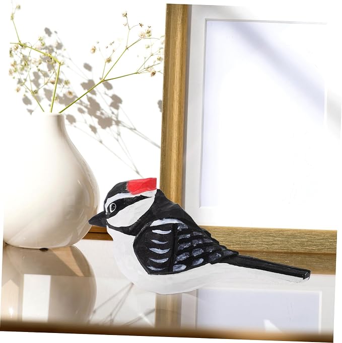 Mobestech Wooden Bird Figurine Rustic Hand-Carved Bird Decoration for Tabletop Unique Desktop Decor Accent for Retro Style