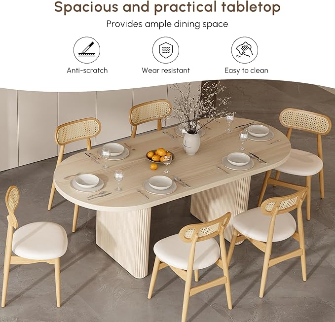 homary Oval Extendable Dining Table 63"–79", Japandi Wooden Kitchen & Dining Room Table for 4–6 with Pedestal Base (Table Only)