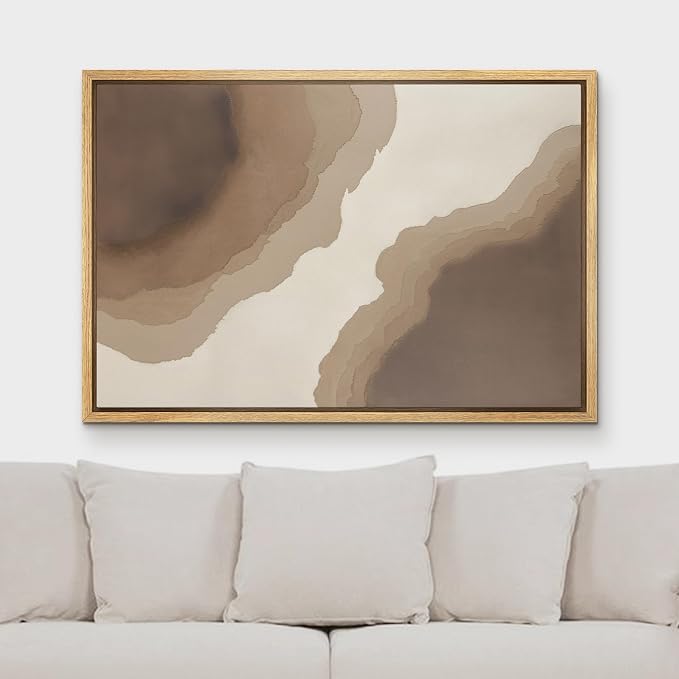 MUDECOR Framed Canvas Print Wall Art Neutral Earth Tone Abstract Flow Illustrations Minimalism Decorative Bohemian Zen for Living Room, Bedroom, Office - 24"x36" NATURAL