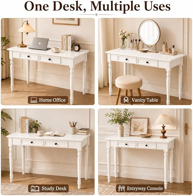 Solid Wood Desk with Drawers, Walnut Writing Desks, Small Computer Desk for Small Spaces, Gaming Study Home Office Desks for Work, Student PC Desk for Bedroom, Escritorios para Cuartos