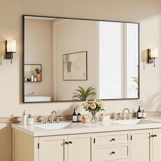 Bathroom Mirrors for Over Sink 48" x 30", Black Metal Frame Rectangle Wall Mirror, Modern Farmhouse Vanity Mirror(Horizontal/Vertical)