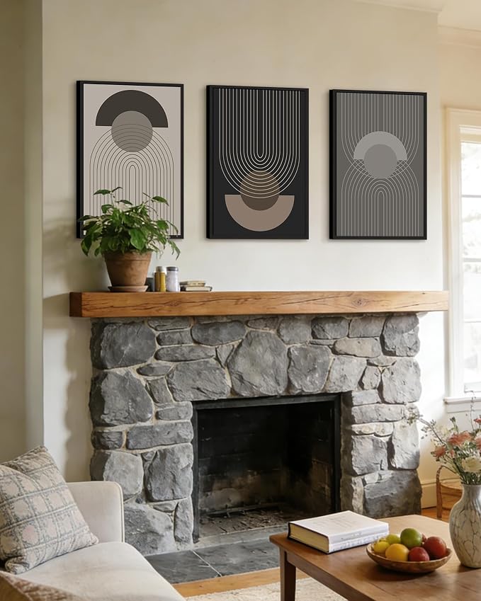 Boho Vintage Line Wall Art Framed Mid Century Bohemain Wall Decor Abstract Modern Artwork Home Office Living Room Prints Ready to Hang 16x24in Black Framed