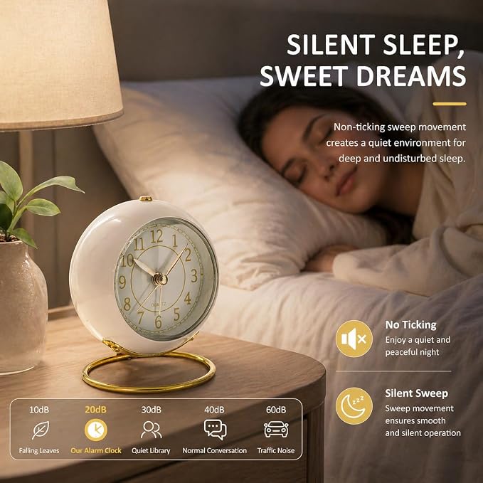 AYRELY® Battery Operated Desk Alarm Clock with Light,Silent No Ticking,Small Table Clock for Bedside/Bedroom/Living Room/Office/Travel/Kids/Room Decor Aesthetic Vintage(Cream)