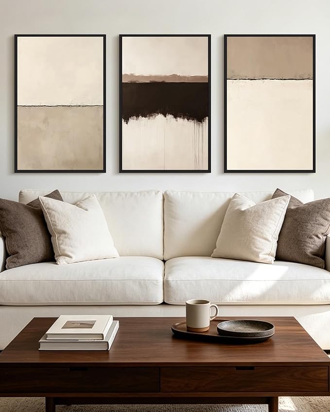 KUVIOKE Abstract Framed Wall Art Minimalist Beige Gray Pastel Watercolor Wall Decor Modern Illustration Neutral Art Painting Home Decor 24x36in (Black Framed)