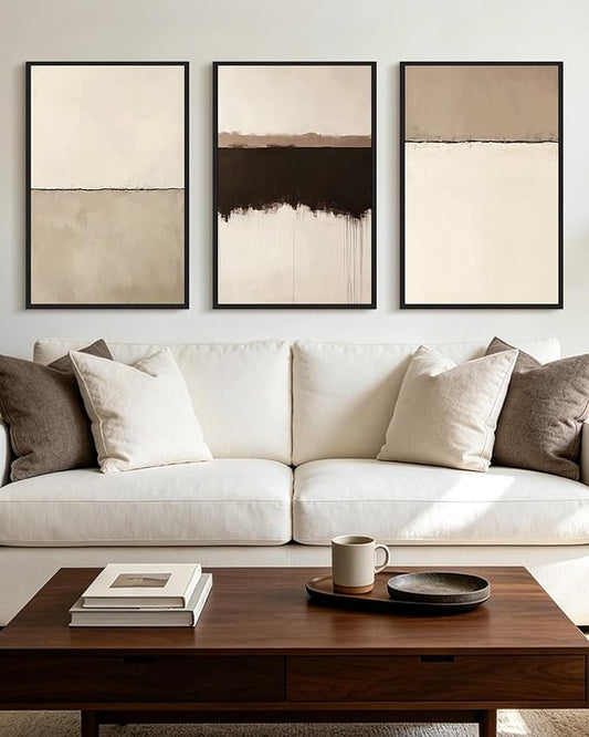 KUVIOKE Abstract Framed Wall Art Minimalist Beige Gray Pastel Watercolor Wall Decor Modern Illustration Neutral Art Painting Home Decor 24x36in (Black Framed)