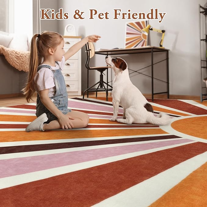 LIVEBOX Retro Sun Round Bathroom Rug 3 ft, Colorful Boho Rug Soft Circle Entryway Rugs for Bedroom, Cute Washable Non-Slip Kids Carpet Doormat for Dorm Living Room Nursery Room