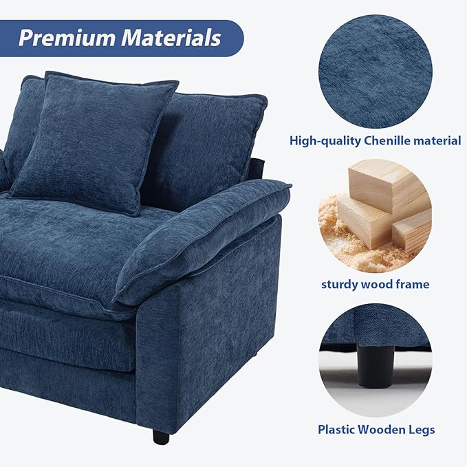 Modern Oversized Chair, Comfy Accent Chair Large Upholstered Armchair with Extra Thick and Deep Seat Lounge Chair for Living Room,Bedroom,Apartment, Chenille Blue