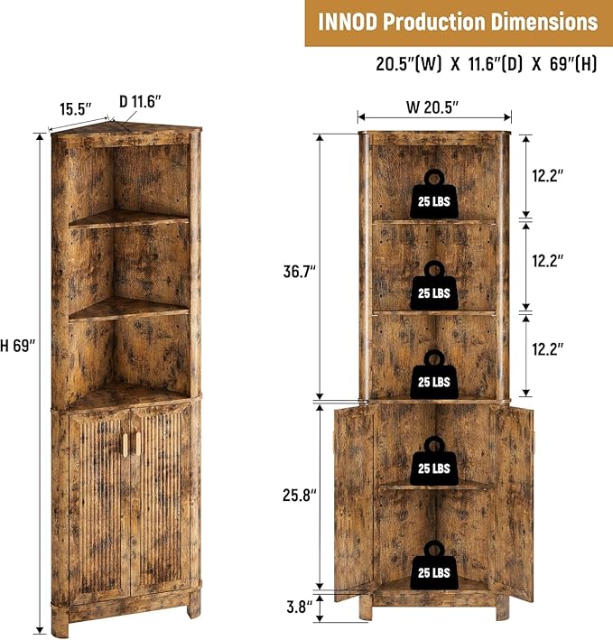 69'' Tall Narrow Storage Cabinet with Adjustable Shelf and Door, Bathroom Storage Cabinet, Space Saver for Bathroom, Kitchen, Living Room, Dark Brown