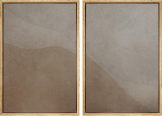 IDEA4WALL Framed Canvas Print Wall Art Set Neutral Earth Tone Abstract Beige and Taupe Color Block Illustrations Modern Art Decorative Calm/Zen for Living Room, Bedroom, Office - 24"x36"x2 Natural