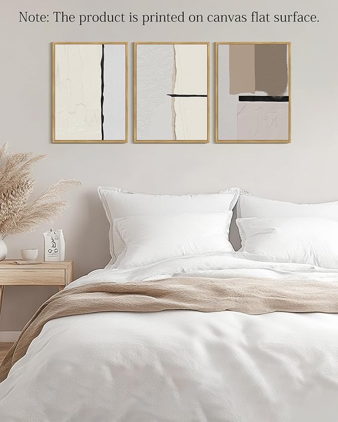 KUVIOKE Neutral Abstract Framed Wall Art Beige Mid Century Textured Wall Decor Minimalist Modern Illustrations Art Print for Living Room Bedroom 12x16in (Natural Framed)