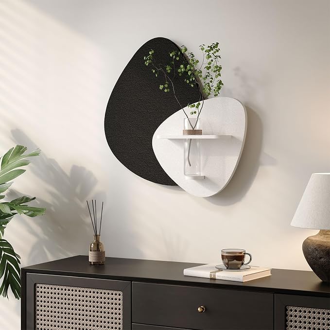 Cuspin 3D Textured Black and White Wall Art with Vase and Shelf, Minimalist Abstract Japandi Paintings Wall Decor, Modern Artwork for Living Room Dining Bedroom Hallway Office Bathroom Home Decor