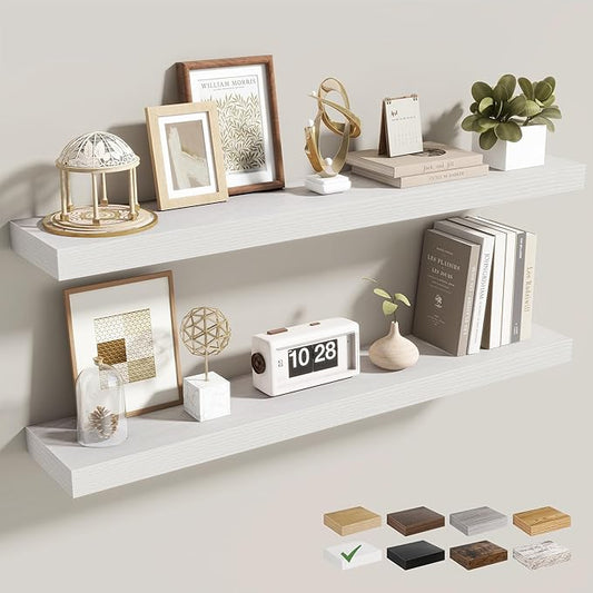 36 Inch Floating Shelves for Wall 2 Pack, 36" Wall Shelves for Books, Storage, Decor, Wall Mounted Floating Shelf with Invisible Brackets for Kitchen, Living Room, White