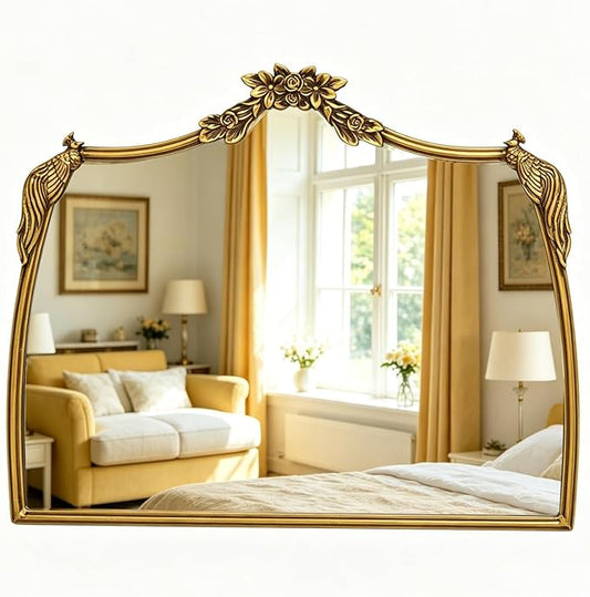 Gold Baroque Mirror Antique 19x24 Inches - Vintage Arched Mirror with Ornate Gold Frame for Entryway, Narrow Hallway & Bathroom Wall Decor