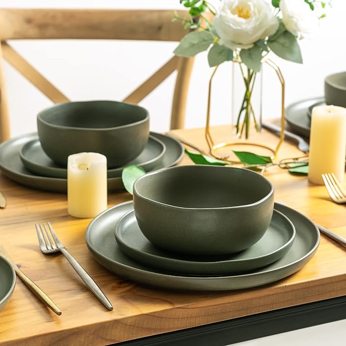 AmorArc Ceramic Dinnerware Sets, Wavy Rim Stoneware Plates and Bowls Sets,Dishwasher & Microwave & Oven Safe Dishes set, Service for 6 (18pc)