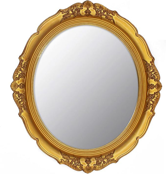 YCHMIR 14.8 x 13.1 inch Oval Wall Mirror Vintage Style Wall Mounted (Gold)
