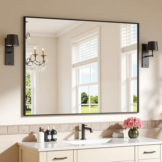 Bathroom Mirrors for Over Sink 40" x 30", Black Metal Frame Rectangle Wall Mirror, Modern Farmhouse Vanity Mirror(Horizontal/Vertical)