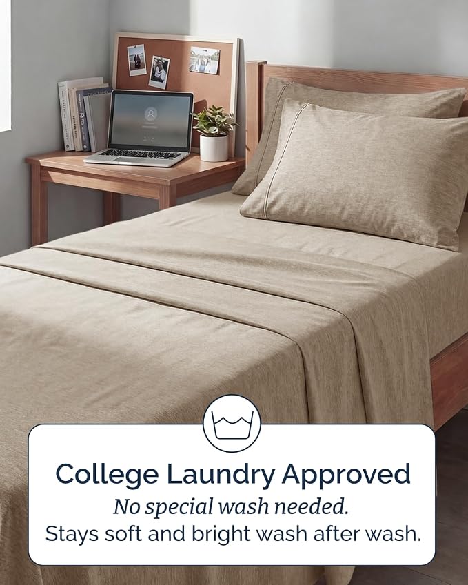 Extra Deep Twin XL Sheet Set - 4 Piece College Dorm Bed Sheets Set with Extra Deep Pockets - Ultra-Soft, Comfy & Breathable Bedding for Women, Men, Kids & Teens - Wrinkle & Fade Free - Heathered Beige