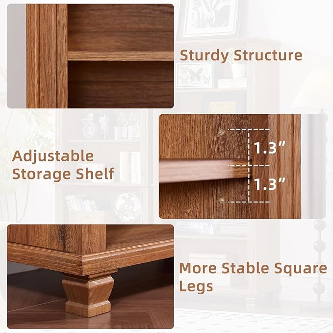 SAVOR LIFE 70" Tall Brown Bookshelf,5 Tier Wooden Book Shelf with Adjustable Shelves & Wood Legs,Free Standing Farmhouse Bookcase with Open Display Storage,Vintage Bookshelves for Classroom, 3PCS