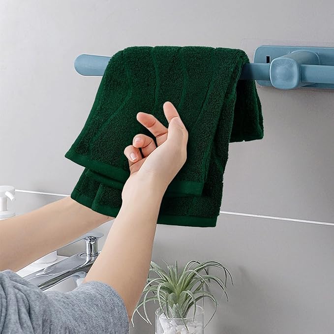 Jacquotha 2-Piece Hand Towels Set in Forest Green, Wavy Striped Jacquard Towels for Bathroom Kitchen Gifts (13x29 Inches, 100% Cotton)