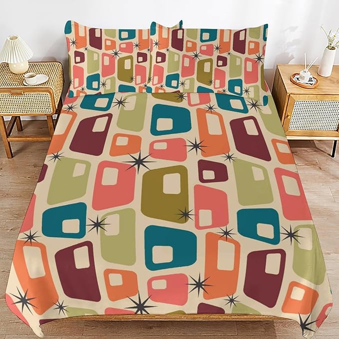 Mid Century Duvet Cover Sets Aesthetic Abstract Geometric Mid Century Retro Printed Lightweight Soft Quilt Cover Minimalist Soft Microfiber 3 Piece (1 Duvet Cover 68x86in + 2 Pillow Sham 20x30in)