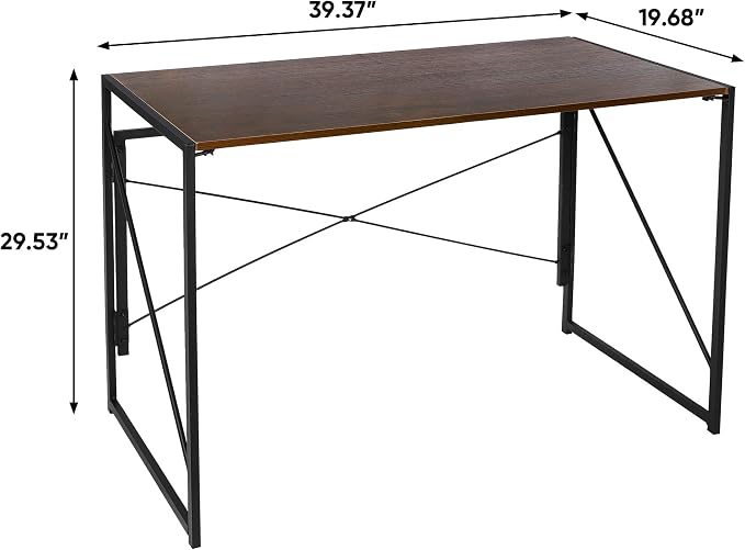 SUPER DEAL 40 inch Folding Computer Writing Desk Wood and Metal Study Desk, PC Laptop Home Office Study Table, Espresso