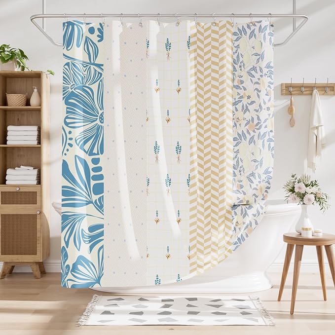 AmazerBath Shower Curtain, 72"x72" Washable Cloth Spring Blue Blossom Serenity Shower Curtain with 12 Shower Curtain Hooks, Fabric Colorful Romantic Style Curtain Set for Bathroom Home Decor