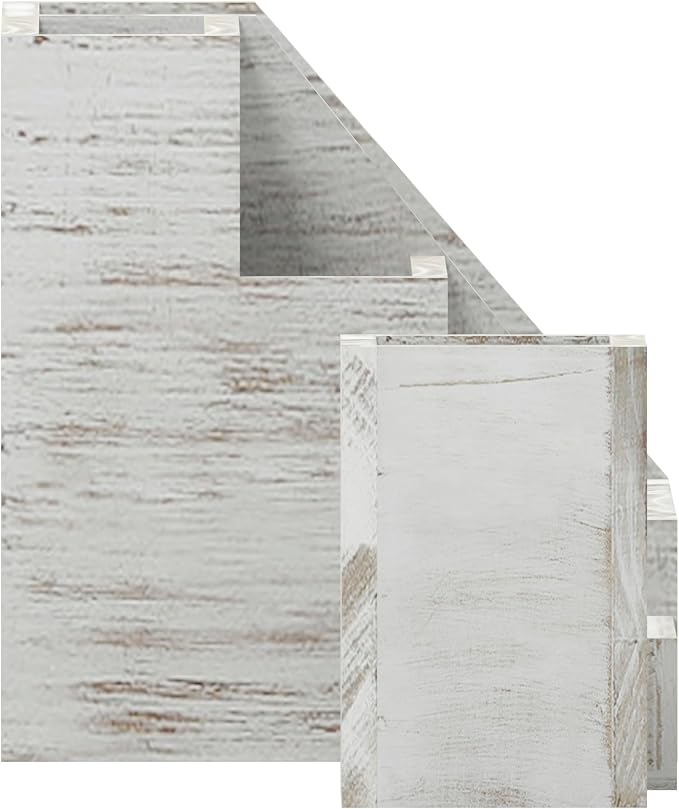 Merrick Lane Ceely 3 Wood Organizer Set - Whitewashed Solid Pine Wood - For Desktop, Table Top, or Vanity