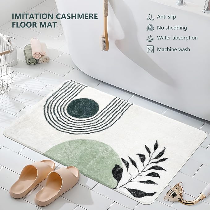 APROPHIC 20"X30" Boho Bath Rugs for Bathroom Decor Non-Slip Bath Mat Absorbent Plush Microfiber Soft Carpet Machine Washable Bath Mat for Sink, Showers, Laundry Rooms, Living Room, Green