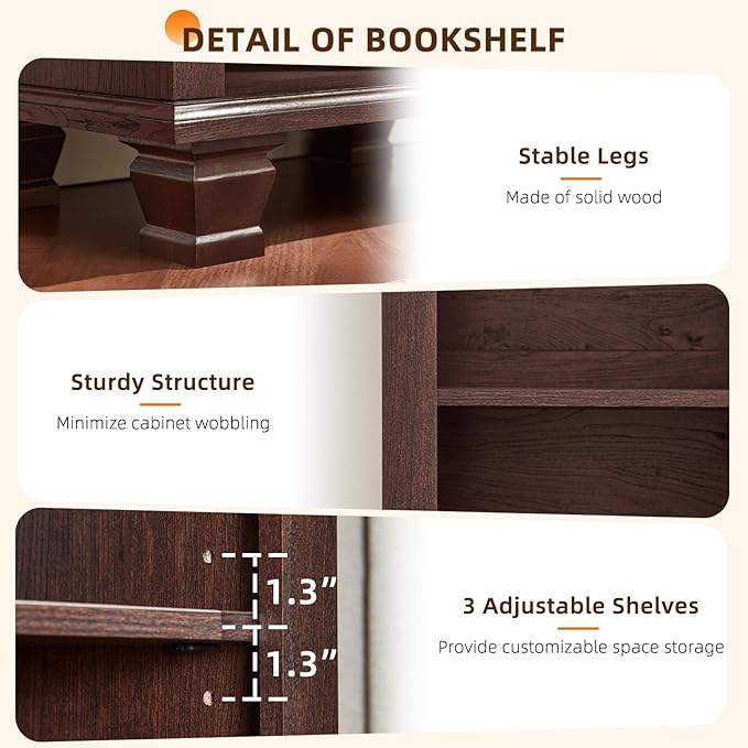 SAVOR LIFE 70" Tall Walnut Book Shelf, Wood Skinny Bookshelf with Adjustable Shelves & Wooden Legs, Farmhouse Bookcase w/5-Tier Storage, Free Standing Bookshlves for Office, Living Room, Brown, 2PCS